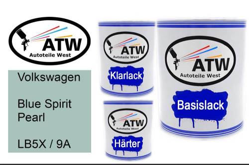 Volkswagen, Blue Spirit Pearl, LB5X / 9A: 1L Lackdose + 1L Klarlack + 500ml Härter - Set, von ATW Autoteile West.